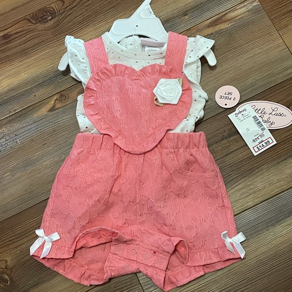 Baby Girl Heart Overalls Romper Set 6-9m
